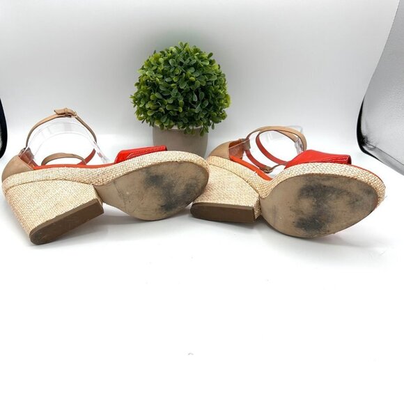 KATE SPADE ORANGE LEATHER ESPADRILLE WEDGE SANDALS HEELS - 7.5 - Picture 6 of 10